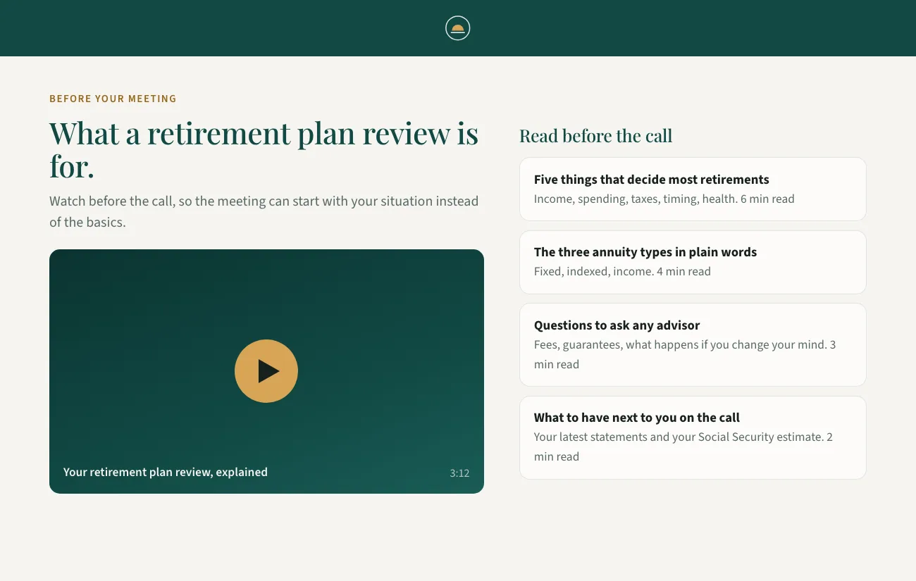 The education page with the video and reading list